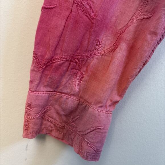 Anthropologie Pilcro Embroidered Tonal Pink Tie Dye Button Up S Boho Cottagecore - Picture 4 of 16